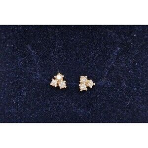 14k Solid Yellow Gold Diamond Trio Stud Earrings 0.58 grams